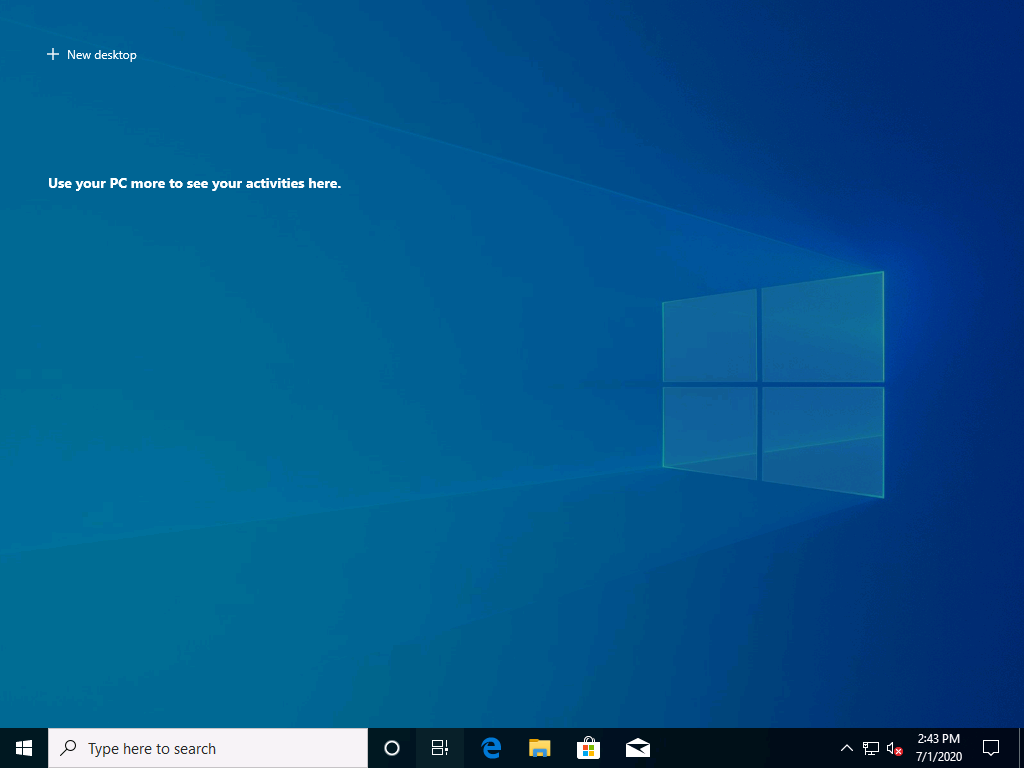 Windows 10 showing New virtual desktop button